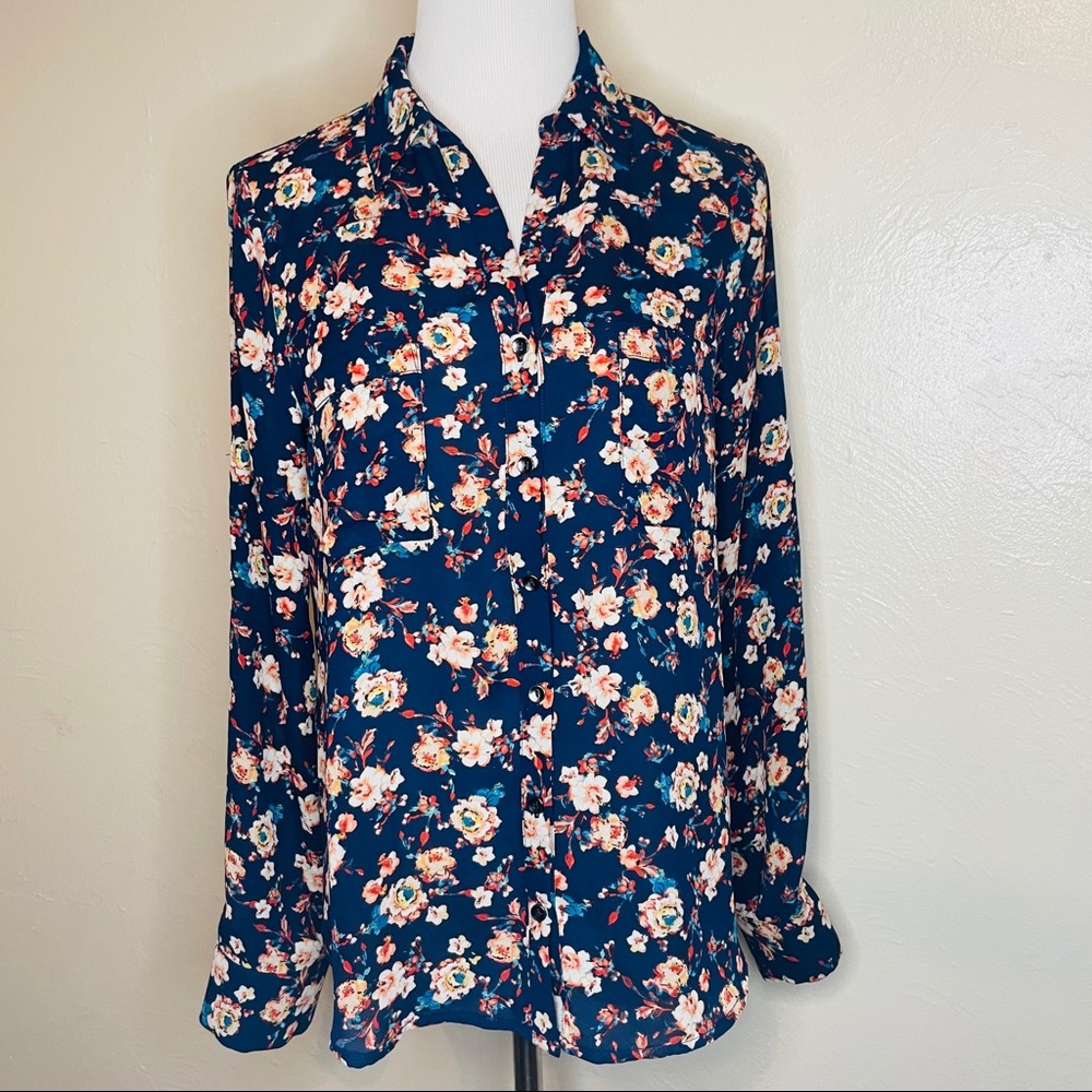 Blue floral long sleeve button down